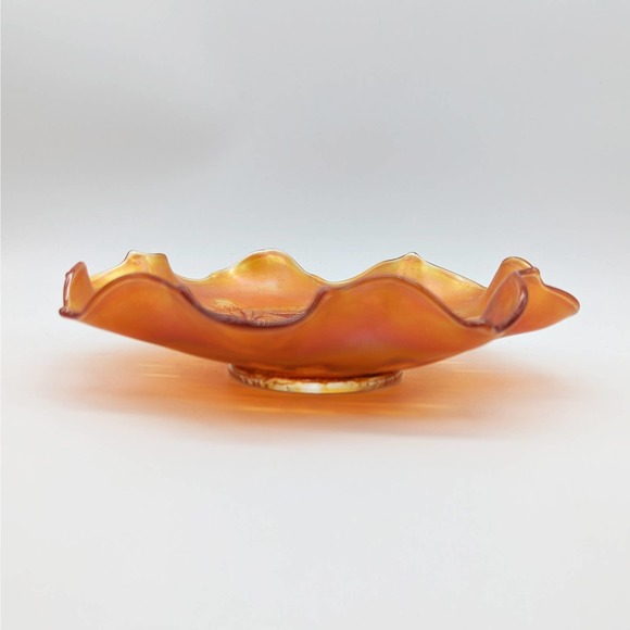 1920s Fenton Acorn Marigold Carnival Glass Footed Bowl w Crimped Rim Pattern 834 - Picture 10 of 12